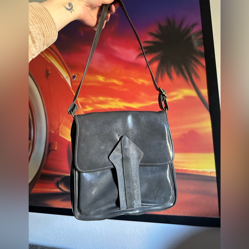 Charcoal Grey Leather Bag Vintage
